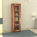Sheesham Wood Single Door Crockery Cabinet Tall In Honey Finish