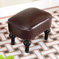Leather Foot Rest with Thicker Foam Padded Seat, Footstool with Wooden Legs (Brown)