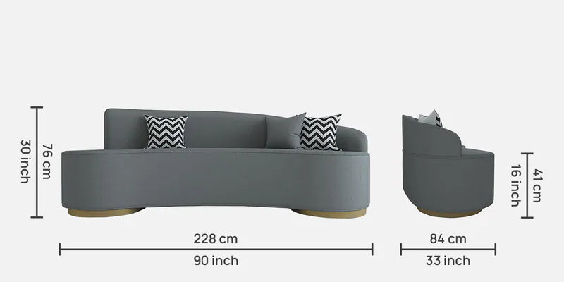 Boucle Fabric 3 Seater Curve Sofa In Melange Grey Colour