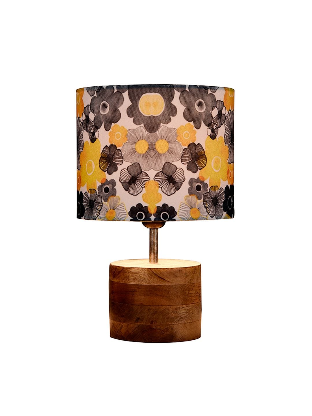 Wooden Brown Log Table Lamp with Lotus Floral Shade