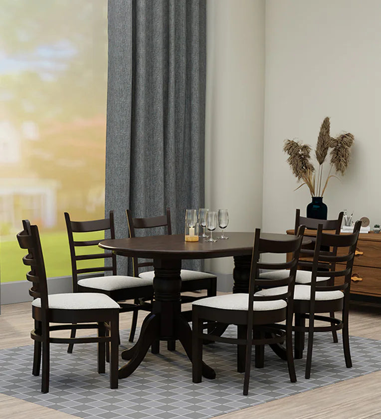 Solid Wood 6 Seater Dining Set in Wenge Finish