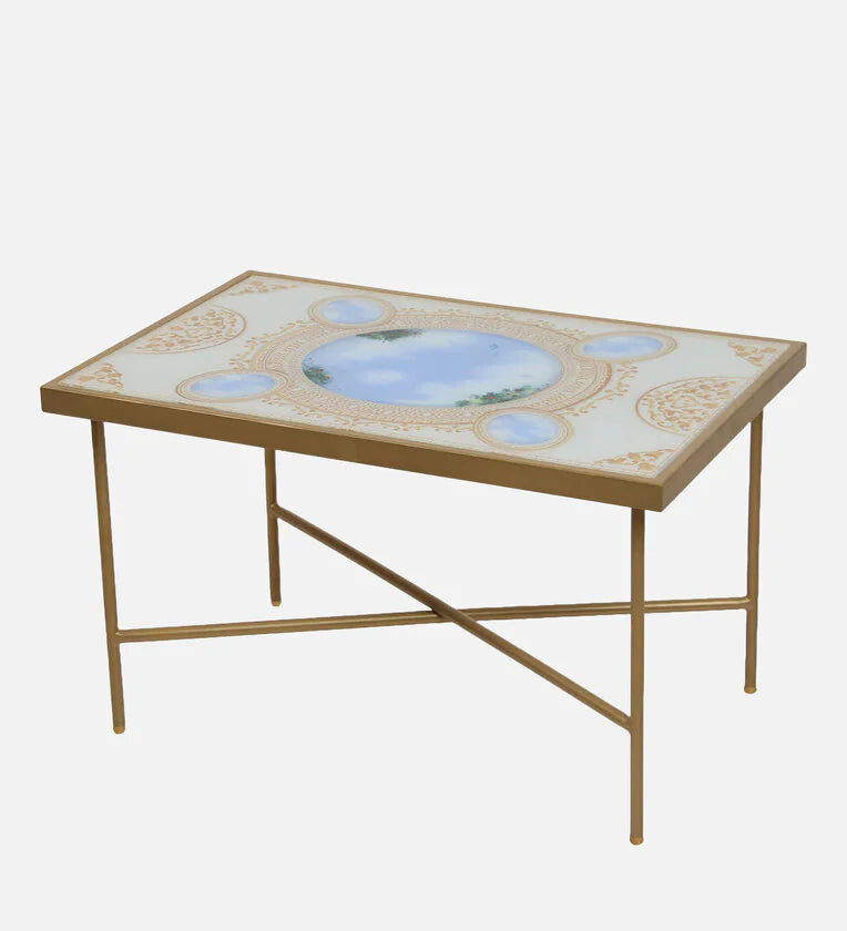 Glory Glass Top Coffee Table in Blue Colour