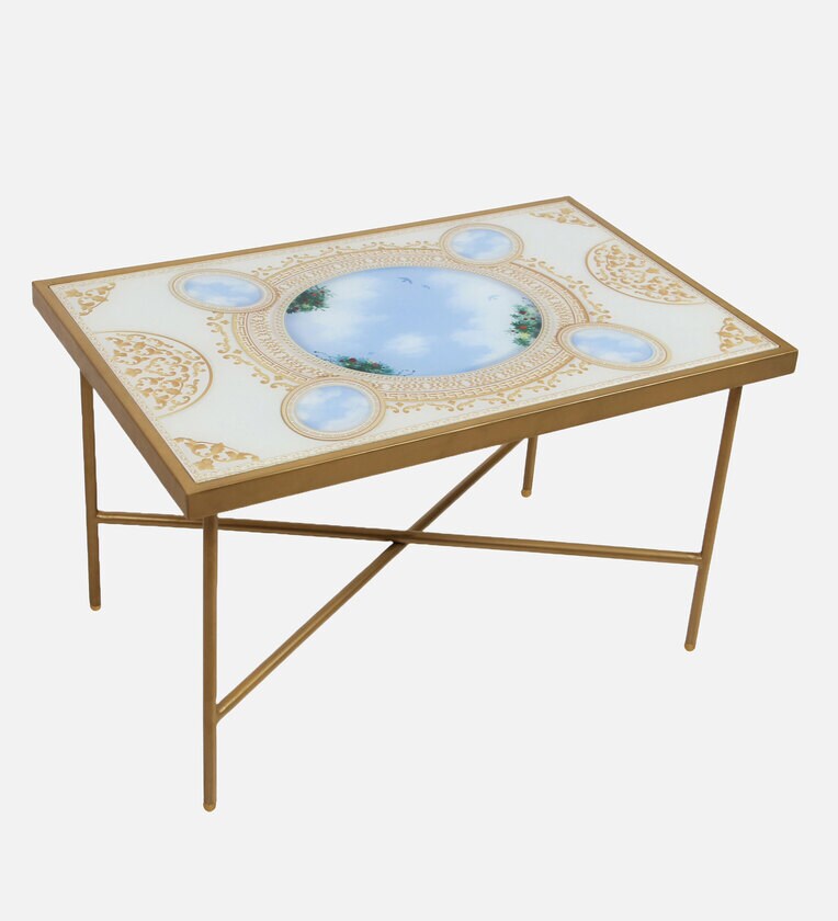Glory Glass Top Coffee Table in Blue Colour