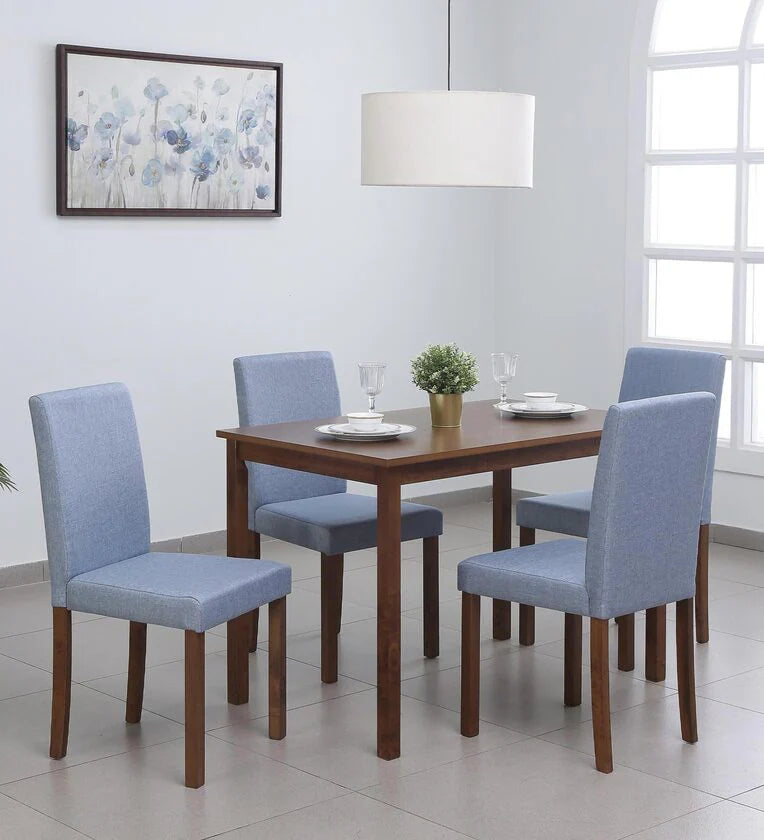 Solid Wood 4 Seater Dining Set in Cocoa & Tempo Teal Finish