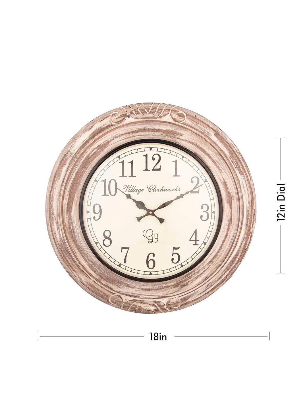 Round Wooden Distress White 18 Inches Wall Clock - Ouch Cart 