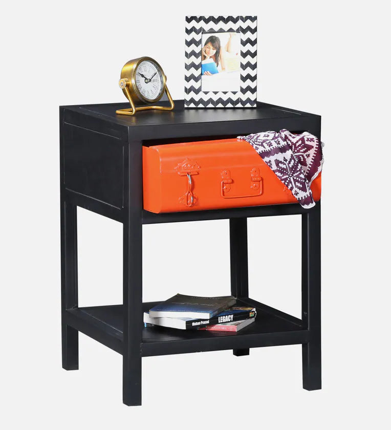 Metal Bedside Table In Dual Tone Finish With Drawer