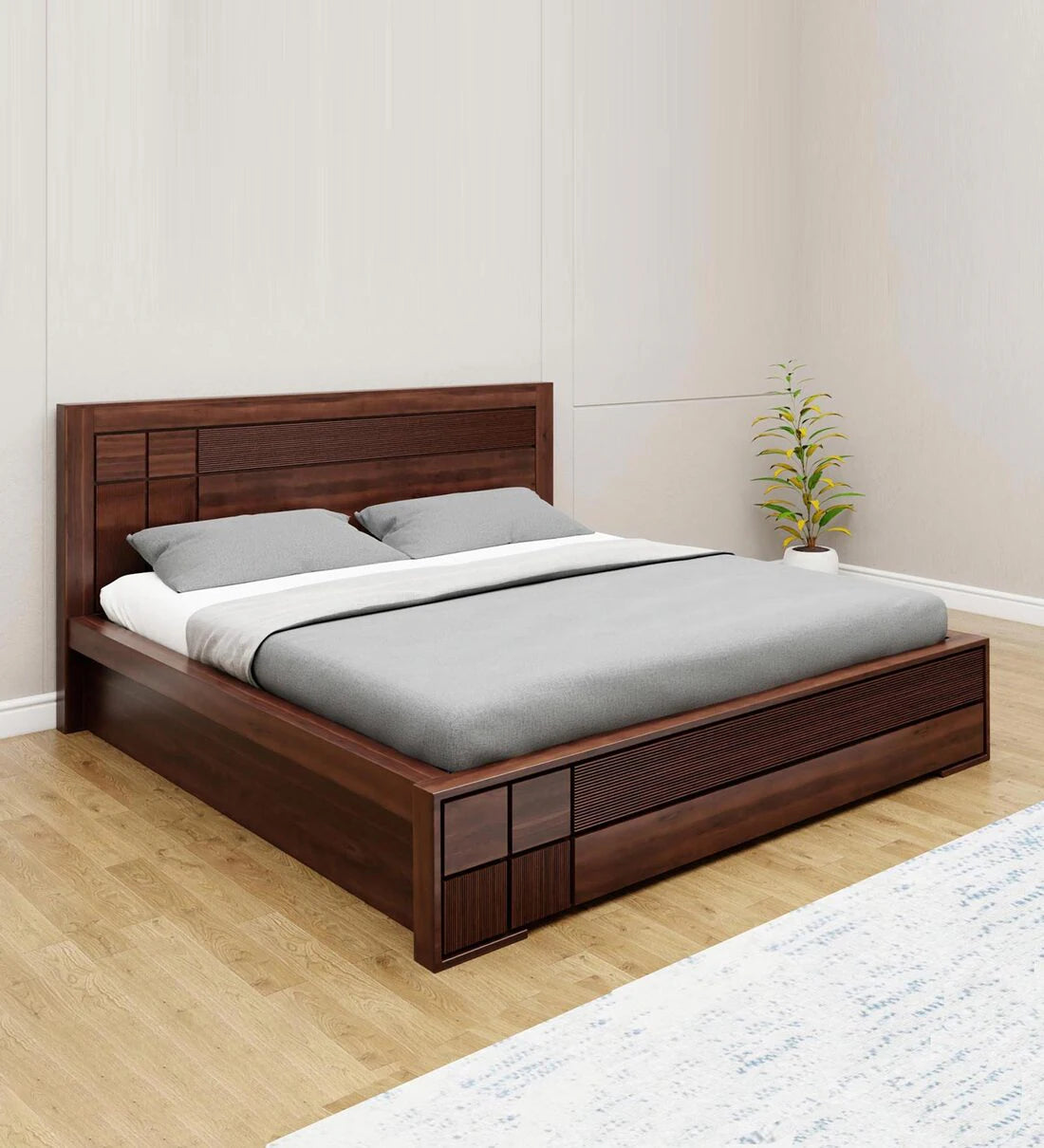 Sheesham Wood King Size Bed in Brown Colour With Hydraulic Storage