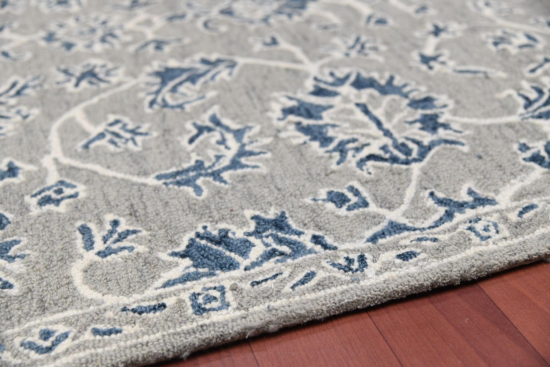 Gray Blue Wool Romania 4x6 Feet  Hand-Tufted Carpet - Rug
