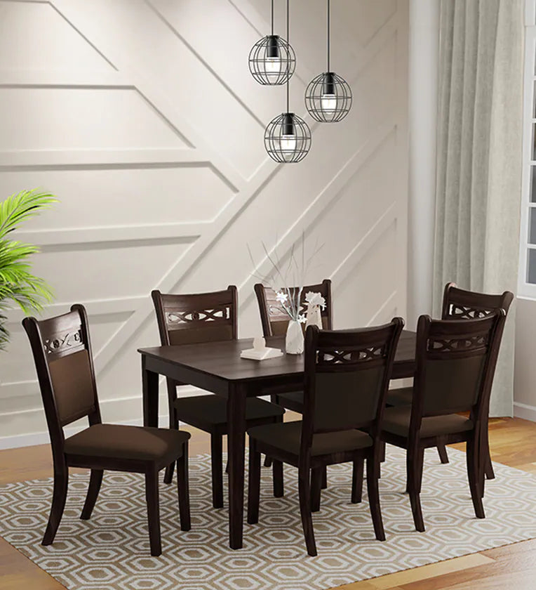 Solid Wood 6 Seater Dining Set in Asrio Brown Finish