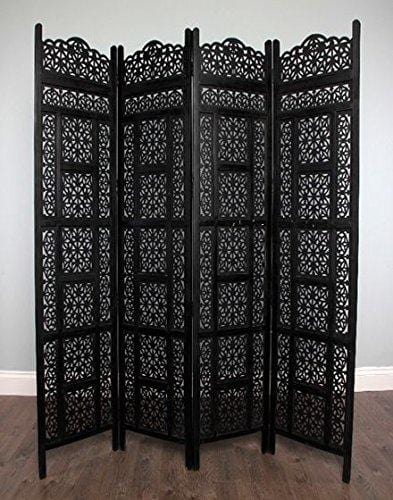 Wooden Partition - Handicrafts Room Divider & Partition Screen for Living Room - Wooden Screen Wooden Separator Consists of 4 Panels to be Placed in Zig-Zag