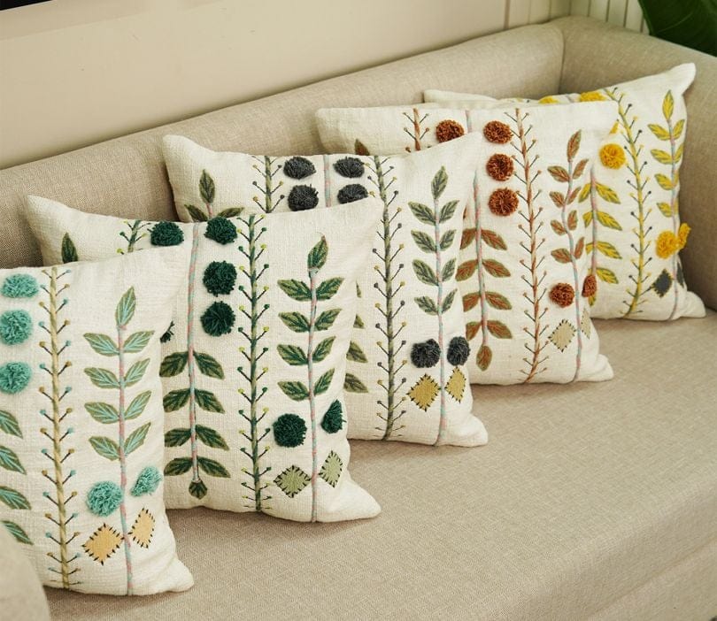 Embroidered Cotton Cushion Covers Set of 2 (Teal Green,18 x 18 inch)