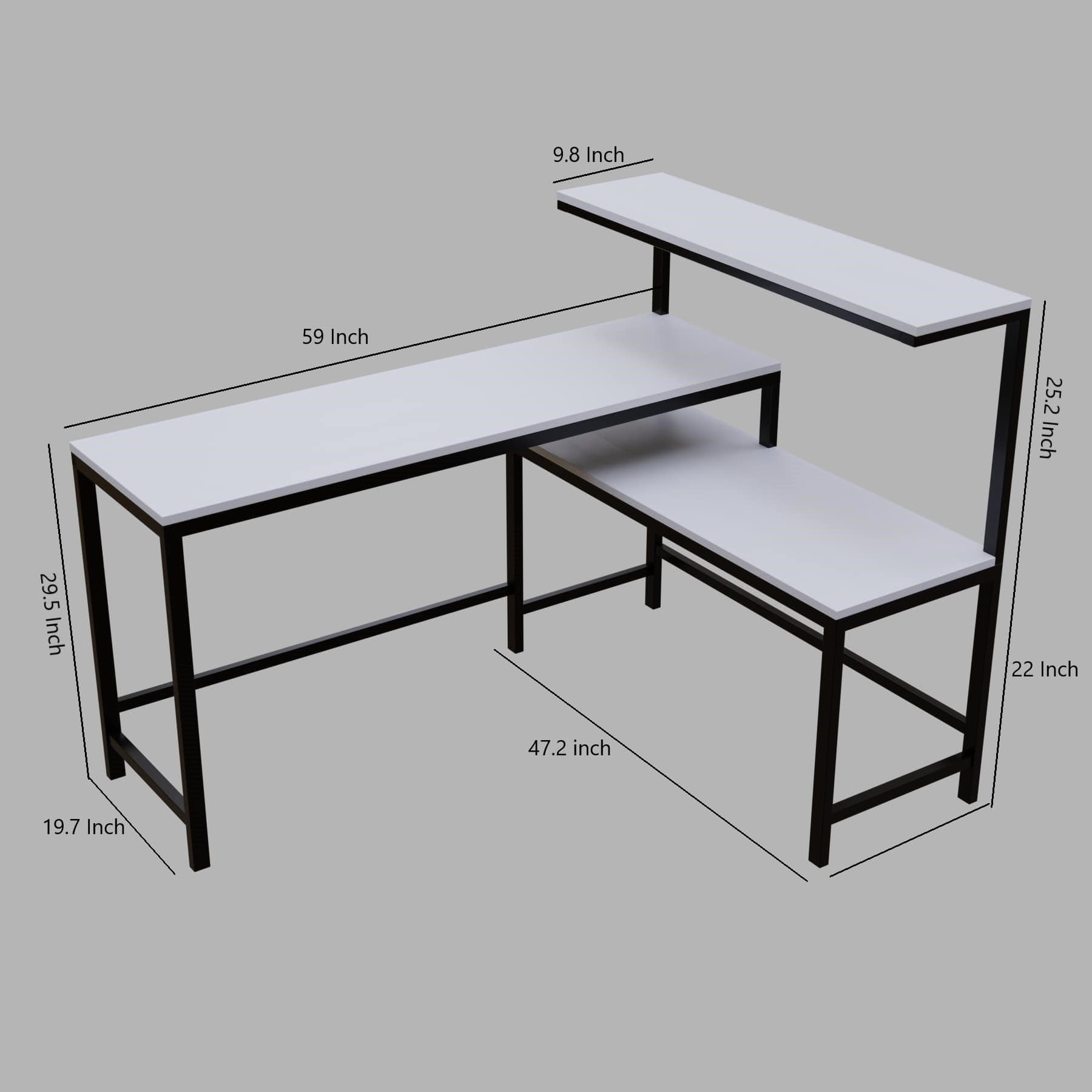 Mitsuko L Shaped Study Table with storage Design in White Color
