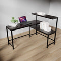 Mitsuko L Shaped Study Table with storage Design in Brown Color