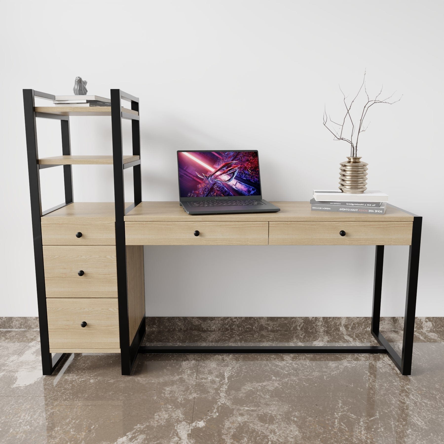 Best study table with storage design have drawer & open storage shelve, perfect for home office furniture