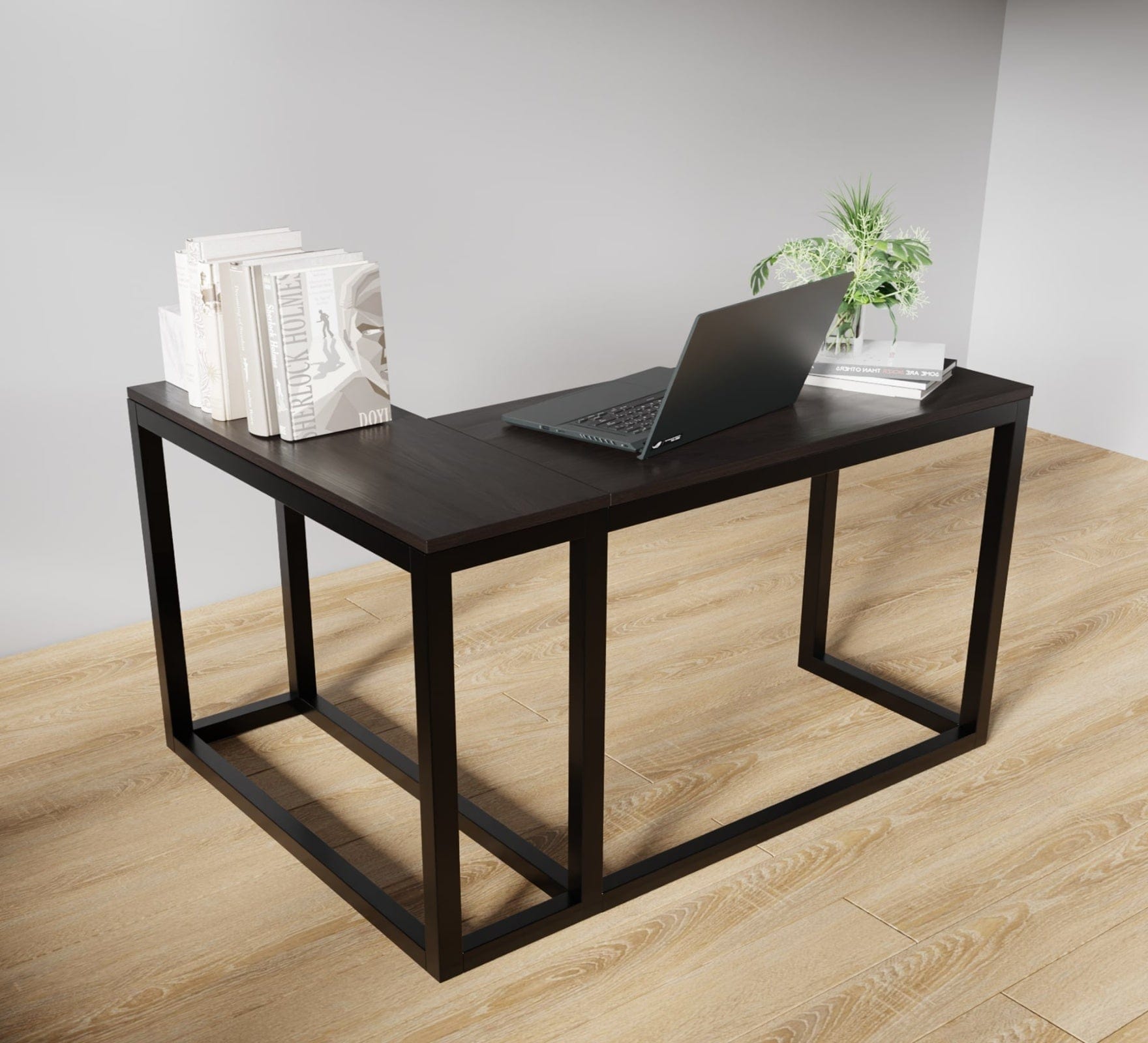 Teresa L Shaped Study Table in Brown Color