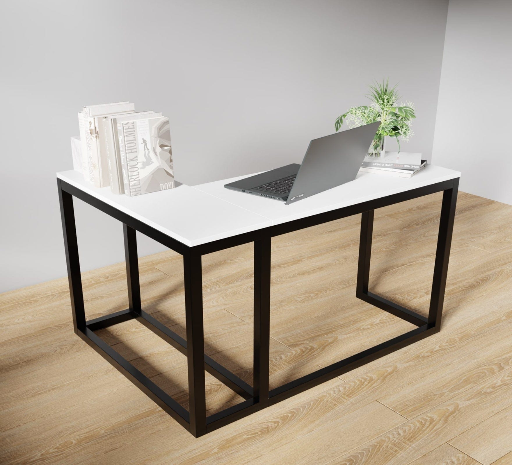 Teresa L Shaped Study Table in White Color