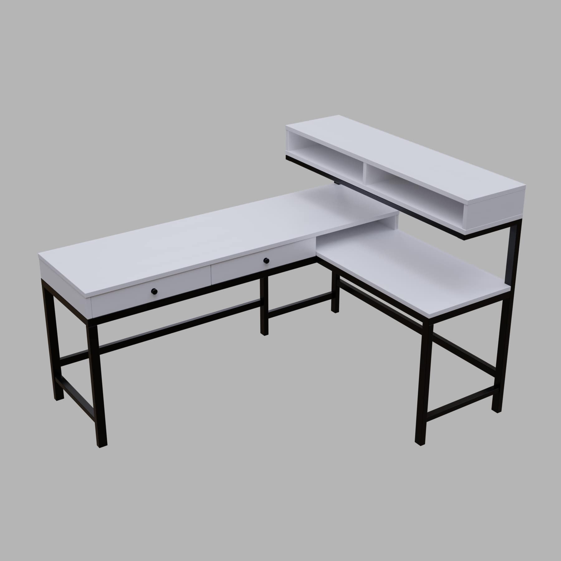 Wesley L Shaped Executive Desk with Storage Design in White Color