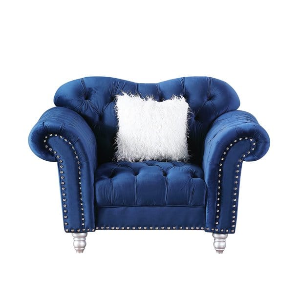 Velvet Living Room Chair Luxury Chesterfield Tufted Camel Back Armchair, Blue