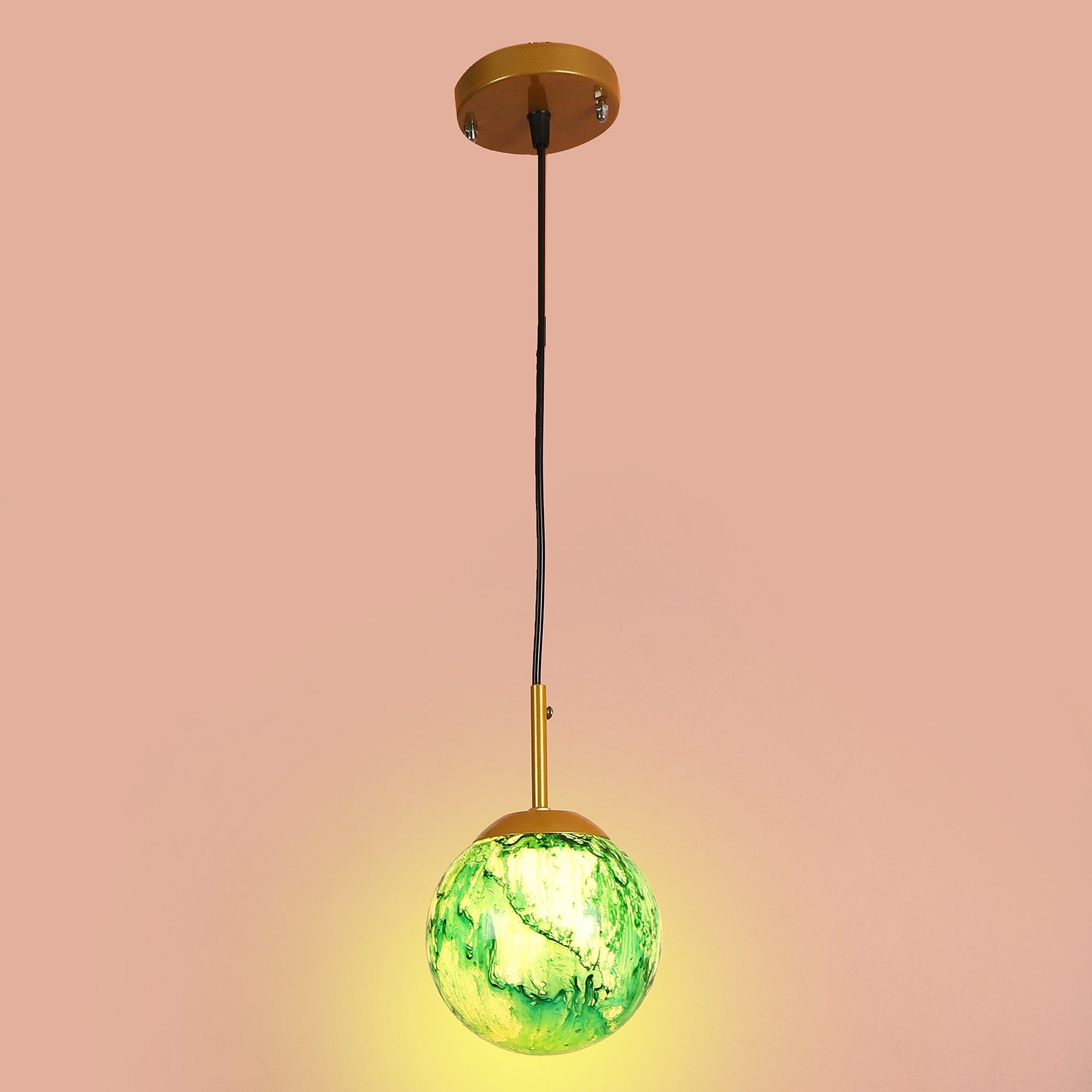 Iron Hanging Lights  Green and Gold Finish