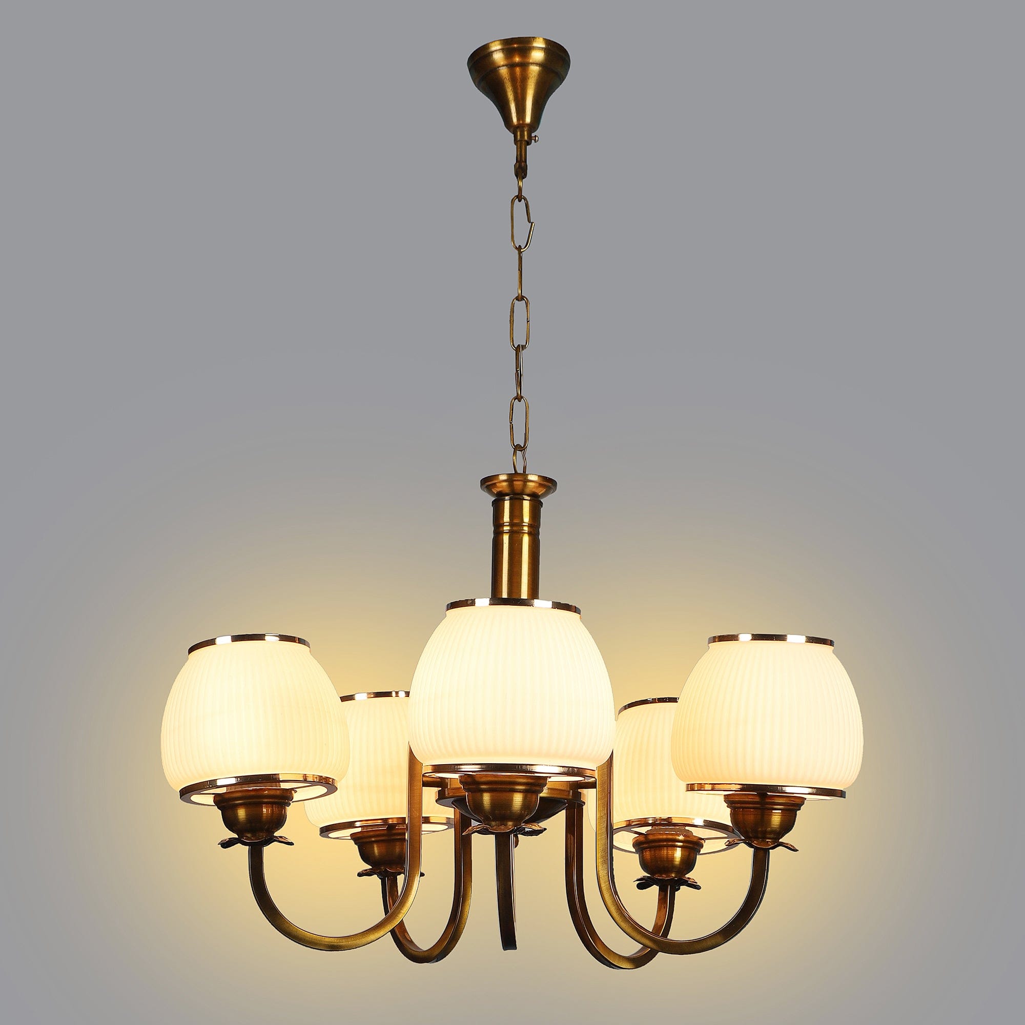 Iron Glass Chandeliers Antique Gold Finish