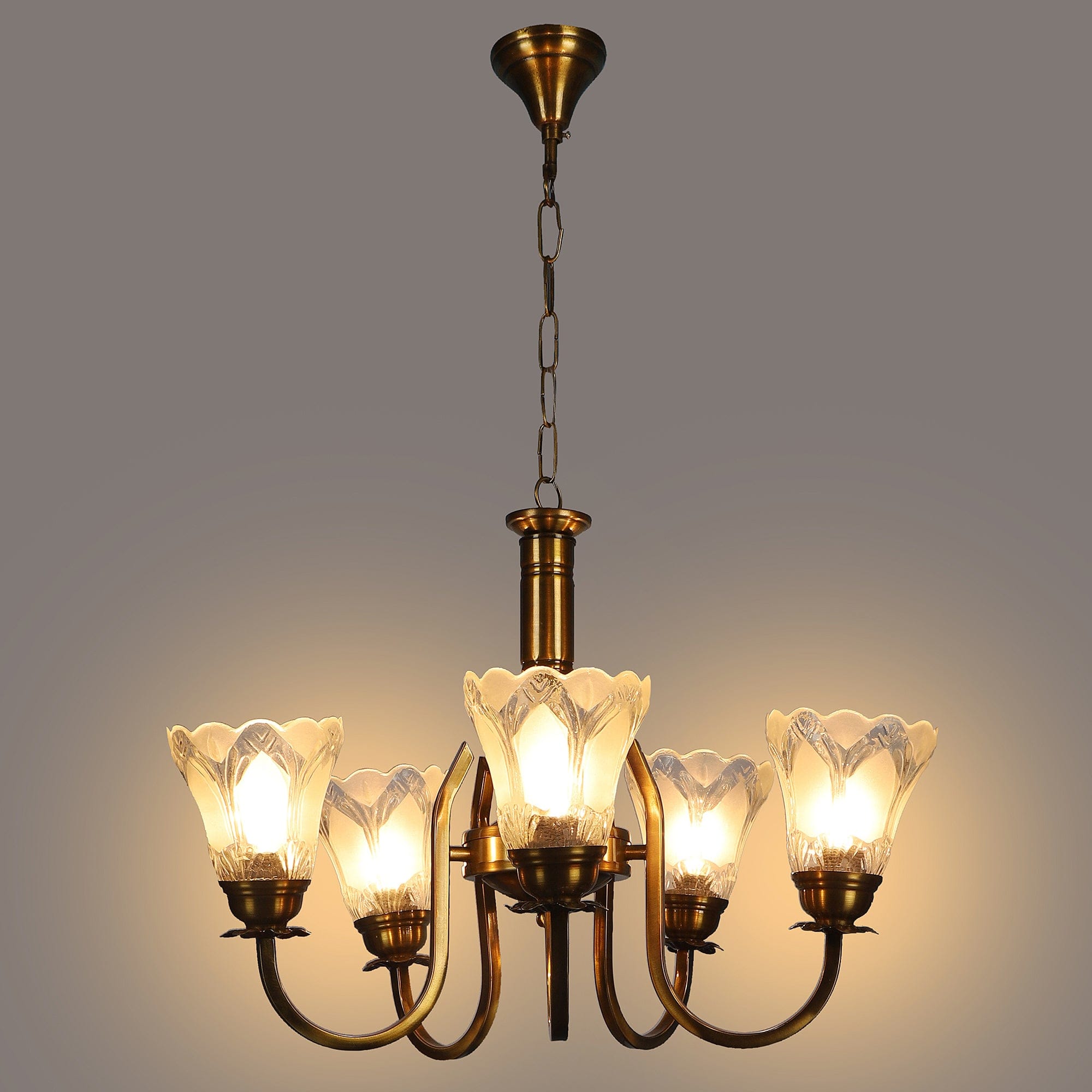Antique Gold And White  Iron  5 Light Chandelier