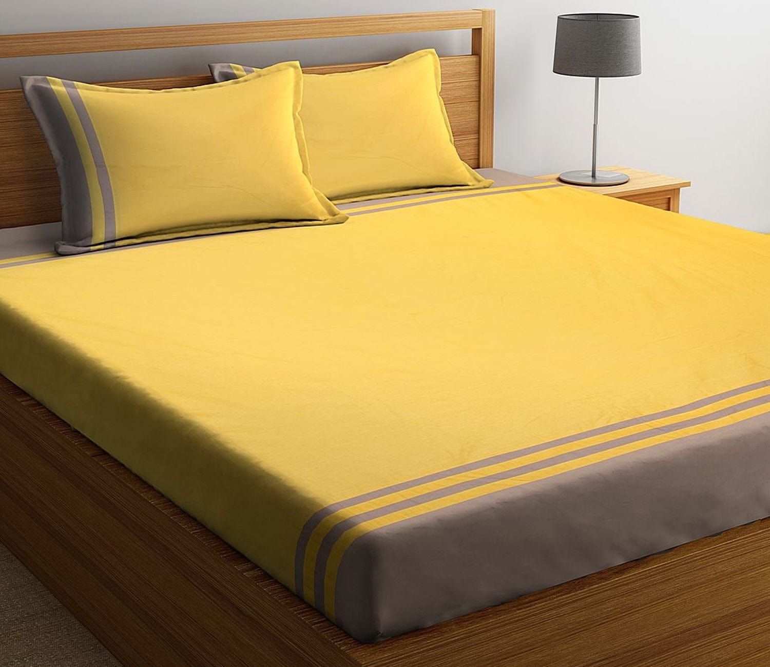 Yellow Cotton Super King Size Bed Sheet with 2 Pillow Covers
