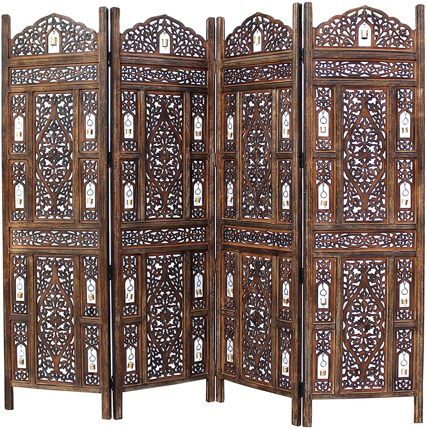 4 Panel Wooden Handcrafted Partition Room Divider Separator for Living Room Office Partition Screen Room Divider Wood Partitions for Home Kitchen & Office
