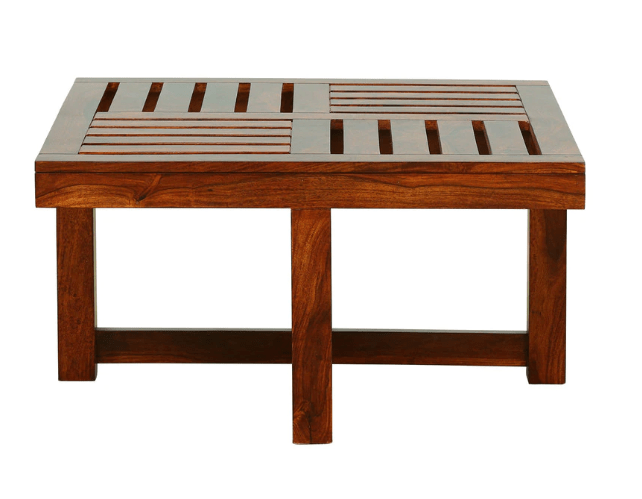 Solid Wooden Coffee Table With 4 Stools – Natural Finish