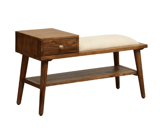 Solid Sheesham Wood Shoe Rack With Drawer - Ouch Cart 