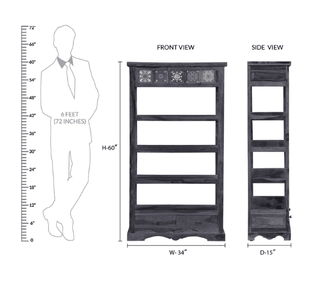 Sheesham Wood Bookshelf (Walnut Finish) - Ouch Cart 