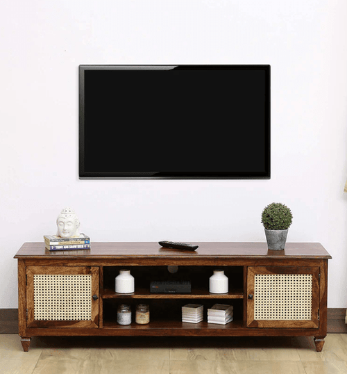 2022-08-1322_04_48-BuyKalkiSolidWoodTVConsoleforTVsupto55_InProvincialTeakFinishByM.png Wooden TV Stand Unit for Living Room with 2 Cabinets & Shelf Storage - Image 1