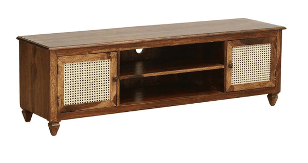 Wooden TV Stand Unit for Living Room with 2 Cabinets & Shelf Storage - Image 3