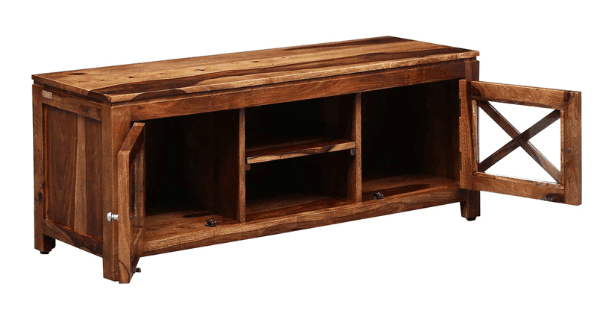 Sheesham Wood TV Unit Stand Cabinet with 2 Door - Ouch Cart 