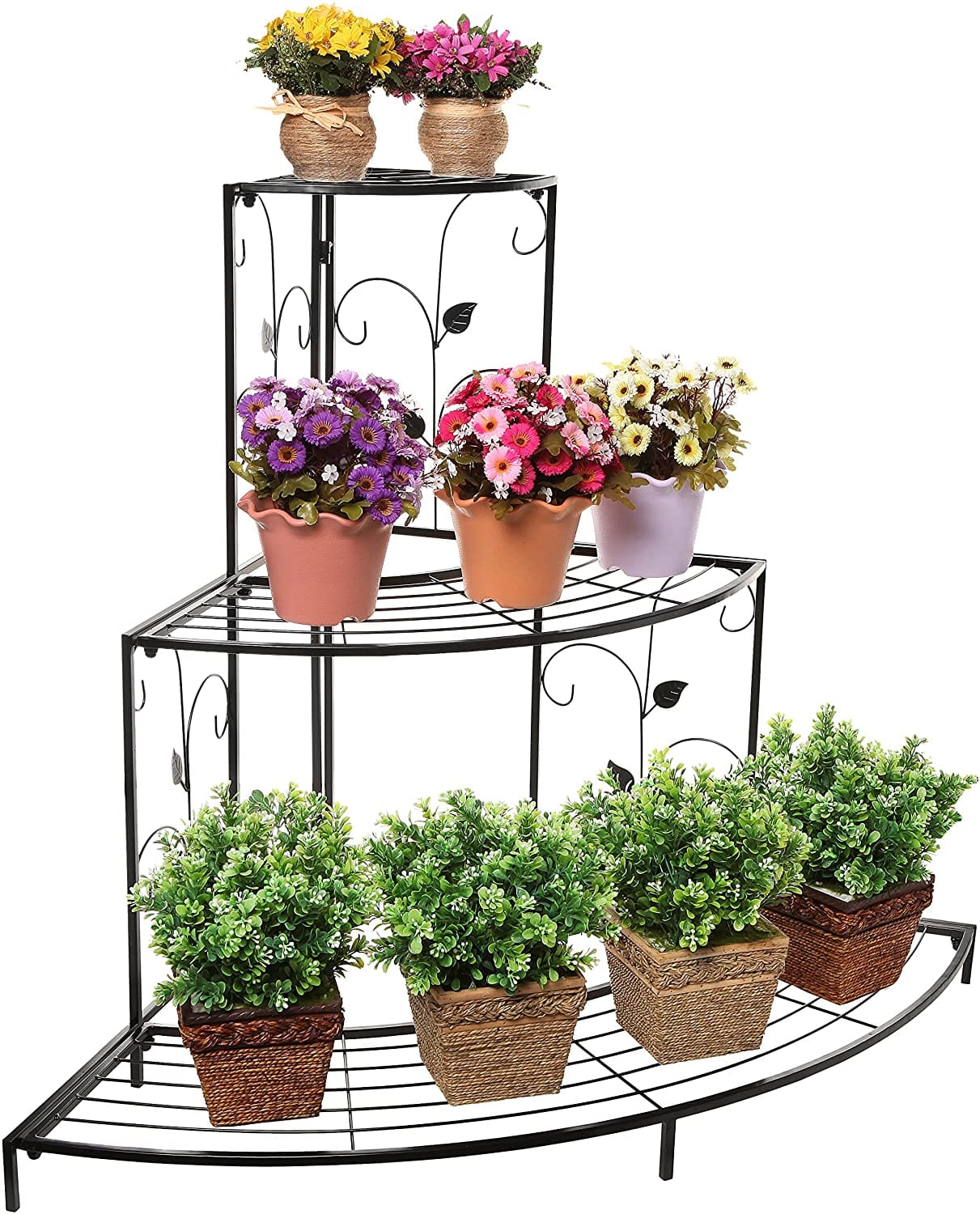 3 Tier Plant Stand Floral Corner Shelf Metal Flower Pot