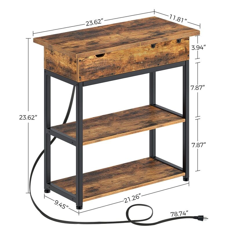 Tall End Table with Storage and Built-In Outlets