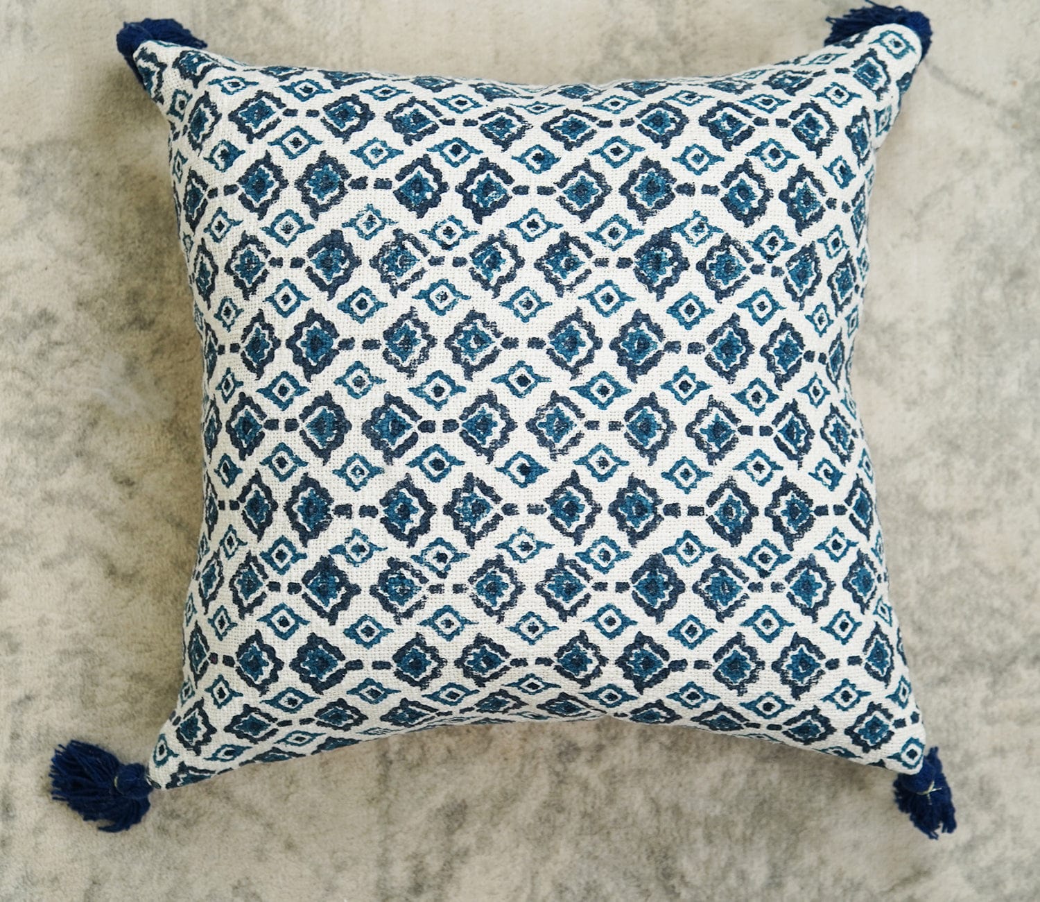 Hand Block Pattern 100% Cotton Cushion Cover Set of 2 (Blue, 18 x 18 Inch)