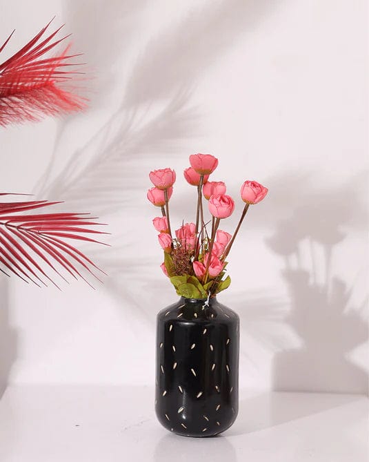 Ceramic Round Black Small Flower Planter Pot For Home Decoration
