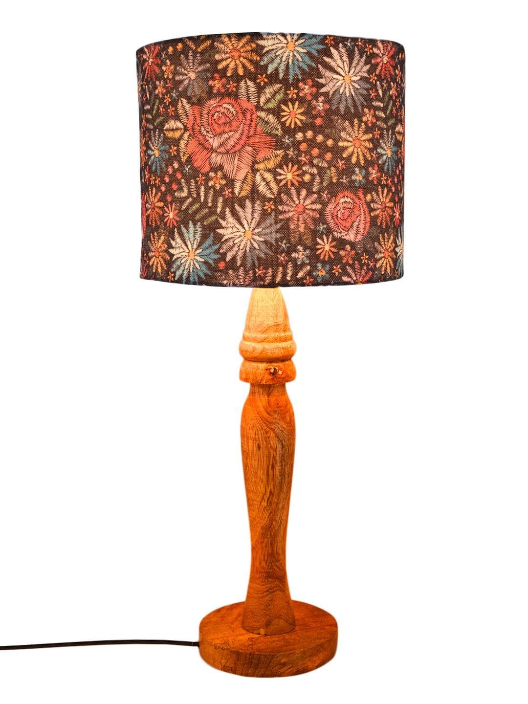 Wooden Black Floral Stich Lamp - Ouch Cart 