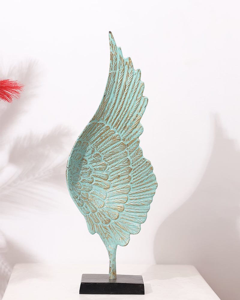 Metal Sea Green Color Right Angel Wings Table Top Showpiece (Pack Of 1) For Home Decoration, Living Room & Office