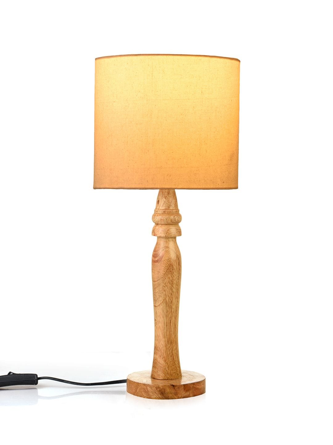 Round Brown Lamp with White Cotton Shade