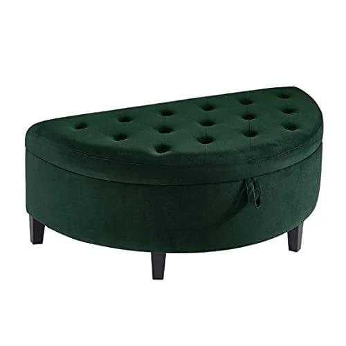 Velvet Upholstered Tufted Button Half Moon Storage Bench Large Ottoman