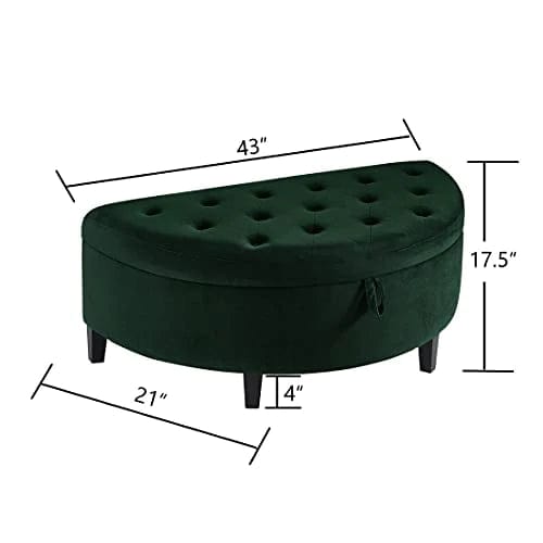 Velvet Upholstered Tufted Button Half Moon Storage Bench Large Ottoman Soft Padded Seat Dressing Shoe Bench