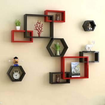 Living Room Home Decor Wall Mounted Intersecting MDF Wall Shelf - Number of Shelves - 9 -