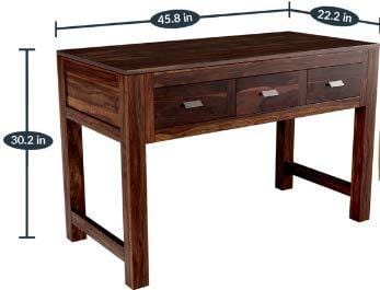 Standard Size Sheesham Wooden Three Drawer Study & Laptop Table in Provincial Teak Finishing