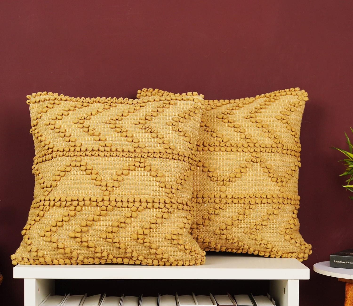 Hand Woven Cotton Cushion Cover Set Of 2 (Beige, 18 x 18 inch)