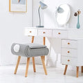 Modern Storage Square Vanity Stool, Makeup Dressing Stool Chair with Wood Legs, Velvet Cushioned Seat Foot Stool, Padded Bench, Storage Ottoman Footrest Stool with Cute Tail for Bedroom Grey.