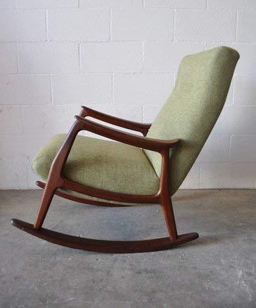 Hand Carved Rocking Chair Cushioned Back & Seat, Teak Wood Rocking Chair (Standard, Green)