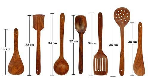 7 PCS Wooden Spoons and Spatula for Cooking, Sleek, Sold and Non-Stick Cookware for Home Use and Kitchen Décor