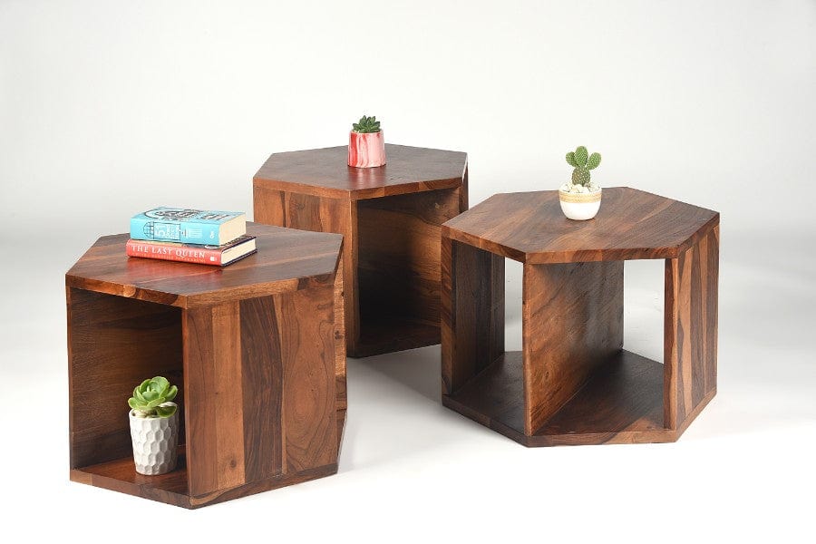 Sheesham Wood Arshia Set Of 3 Hexagonal Tables