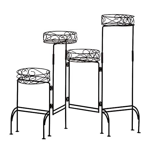 4 Tier Metal Plant Stand, Foldable Flower Pot Holder for Room, Rustproof Potted Storage Shelf Rack- Black (Upgrade Black)